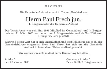 Traueranzeige von Paul Frech von MERKUR & TZ