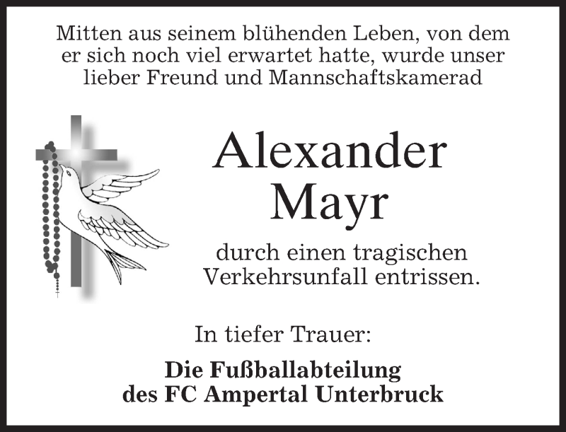  Traueranzeige für Alexander Mayr vom 10.06.2015 aus merkurtz