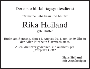 Traueranzeige von Rika Heiland von MERKUR & TZ