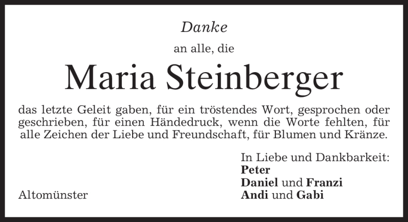  Traueranzeige für Maria Steinberger vom 21.07.2012 aus MERKUR & TZ