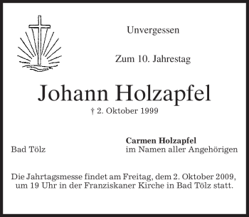 Traueranzeige von Johann Holzapfel von MERKUR & TZ