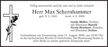 Traueranzeige von Max Schernhammer von MERKUR & TZ