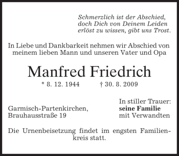 Traueranzeige von Manfred Friedrich von MERKUR & TZ