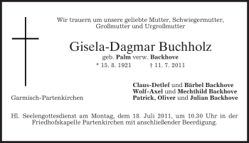 Traueranzeige von Gisela-Dagmar Buchholz von MERKUR & TZ