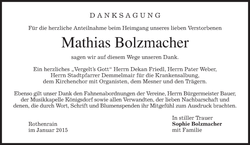  Traueranzeige für Mathias Bolzmacher vom 03.01.2015 aus merkurtz