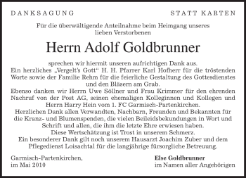 Traueranzeige von Adolf Goldbrunner von MERKUR & TZ