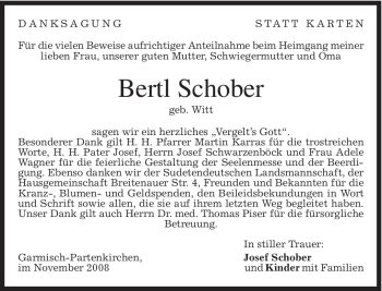 Traueranzeige von Bertl Schober von MERKUR & TZ