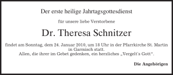 Traueranzeige von Theresa Schnitzer von MERKUR & TZ
