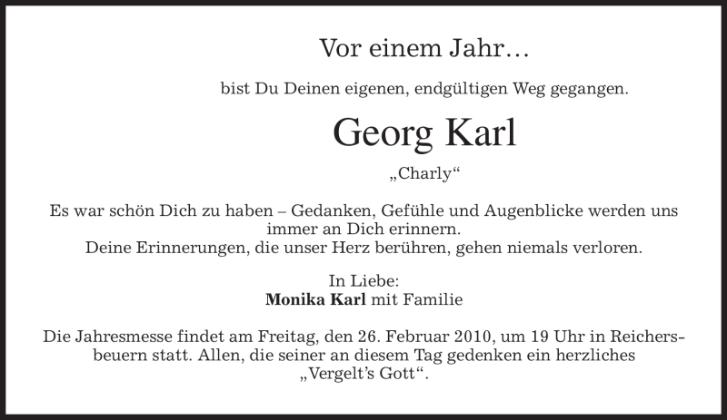  Traueranzeige für Georg Karl vom 24.02.2010 aus MERKUR & TZ