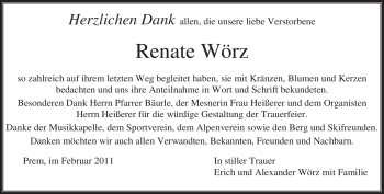 Traueranzeige von Renate Wörz von MERKUR & TZ