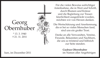Traueranzeige von Georg Obernhuber von MERKUR & TZ