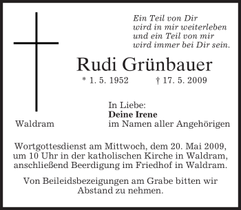 Traueranzeige von Rudolf Grünbauer von MERKUR & TZ