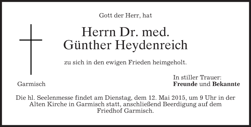  Traueranzeige für Günther Heydenreich vom 09.05.2015 aus merkurtz