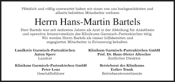 Traueranzeige von Hans-Martin Bartels von merkurtz