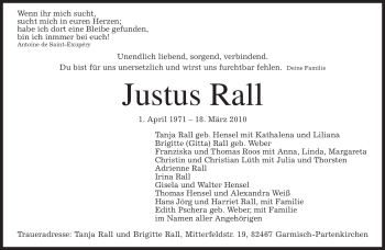 Traueranzeige von Justus Rall von MERKUR & TZ