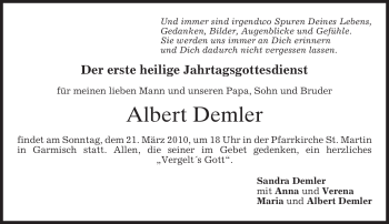Traueranzeige von Albert Demler von MERKUR & TZ