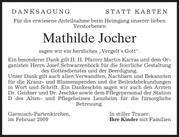 Traueranzeige von Mathilde Jocher von MERKUR & TZ