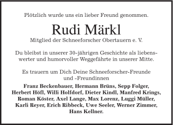 Traueranzeige von Rudi Märkl von MERKUR & TZ