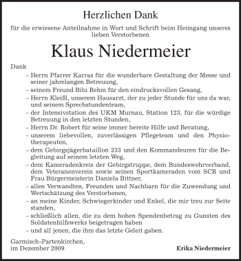 Traueranzeige von Klaus Niedermeier von MERKUR & TZ