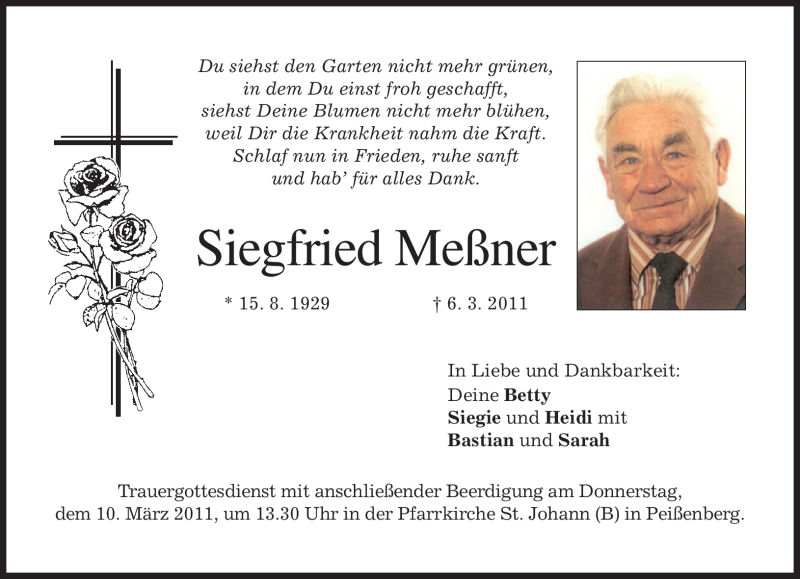  Traueranzeige für Siegfried Meßner vom 09.03.2011 aus MERKUR & TZ