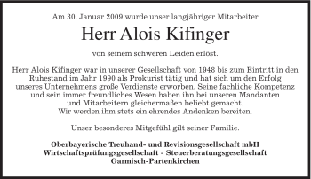 Traueranzeige von Alois Kifinger von MERKUR & TZ