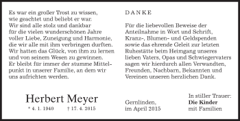 Traueranzeige von Herbert Meyer von merkurtz