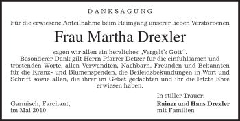 Traueranzeige von Martha Drexler von MERKUR & TZ