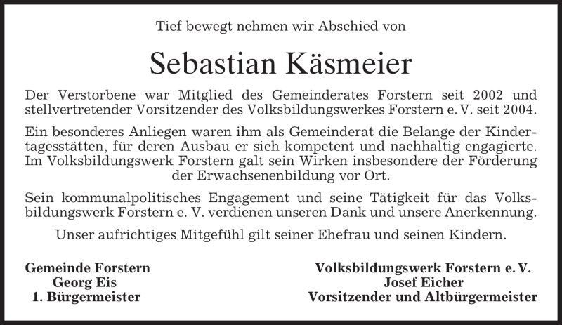  Traueranzeige für Sebastian Käsmeier vom 24.08.2009 aus MERKUR & TZ