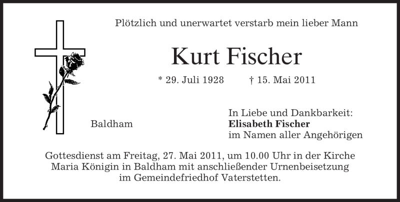  Traueranzeige für Kurt Fischer vom 25.05.2011 aus MERKUR & TZ