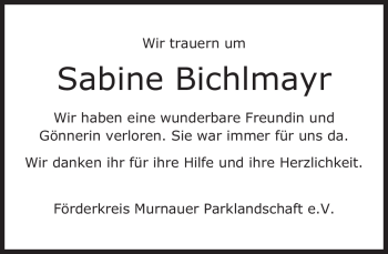 Traueranzeige von Sabine Bichlmayr von MERKUR & TZ