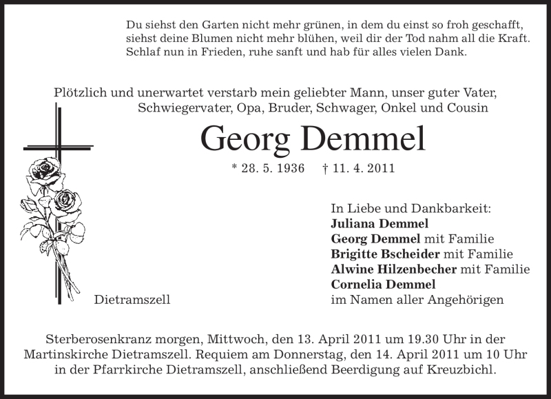 Traueranzeigen von Georg Demmel | trauer.merkur.de