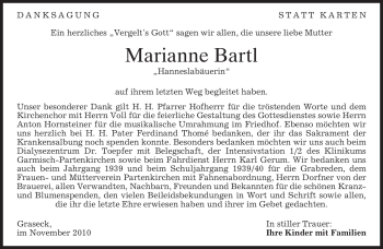 Traueranzeige von Marianne Bartl von MERKUR & TZ
