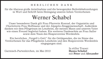 Traueranzeige von Werner Schabel von MERKUR & TZ