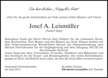 Traueranzeige von Josef A. Leismüller von MERKUR & TZ
