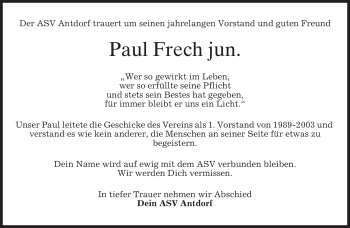 Traueranzeige von Paul Frech von MERKUR & TZ