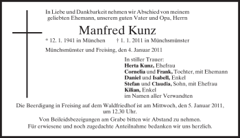 Traueranzeigen Von Manfred Kunz Trauer Merkur De