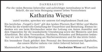 Traueranzeige von Katharina Wieser von MERKUR & TZ