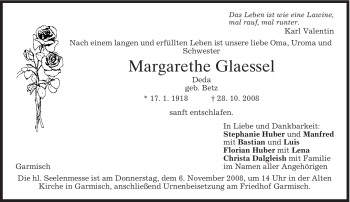 Traueranzeige von Margarethe Glaessel von MERKUR & TZ