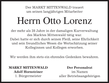 Traueranzeige von Otto Lorenz von MERKUR & TZ