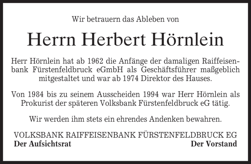  Traueranzeige für Herbert Hörnlein vom 24.08.2010 aus MERKUR & TZ