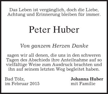 Traueranzeige von Peter Huber von merkurtz
