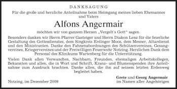Traueranzeige von Alfons Angermair von MERKUR & TZ