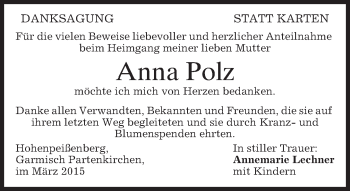 Traueranzeige von Anna Polz von merkurtz