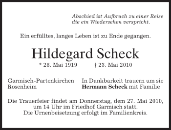 Traueranzeige von Hildegard Scheck von MERKUR & TZ