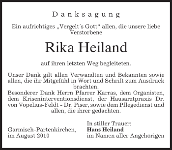 Traueranzeige von Rika Heiland von MERKUR & TZ