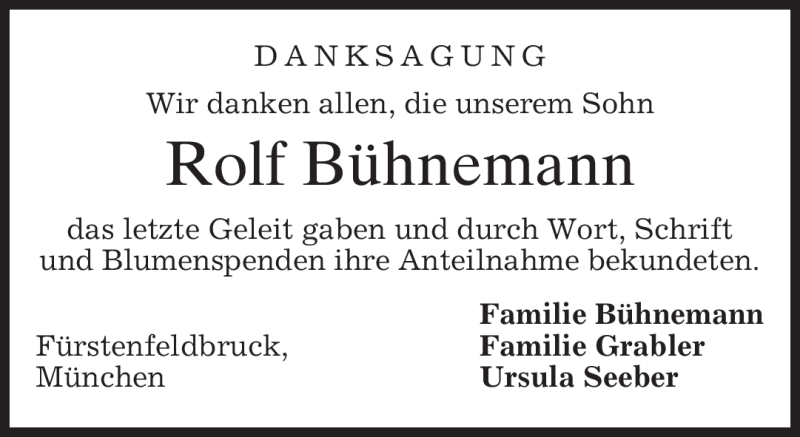  Traueranzeige für Rolf Bühnemann vom 03.05.2010 aus MERKUR & TZ