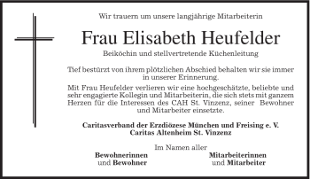 Traueranzeige von Elisabeth Heufelder von MERKUR & TZ
