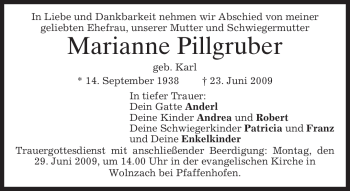 Traueranzeige von Marianne Pillgruber von MERKUR & TZ