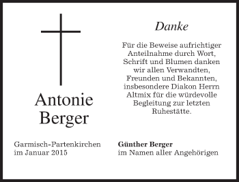 Traueranzeige von Antonie Berger von merkurtz