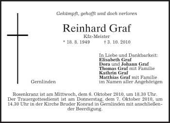 Traueranzeige von Reinhard Graf von MERKUR & TZ